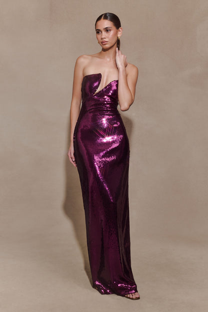 Winston Strapless Sequin Maxi Dress - Plum