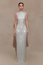 Magnolia Sleeveless Diamante Maxi Dress - Silver