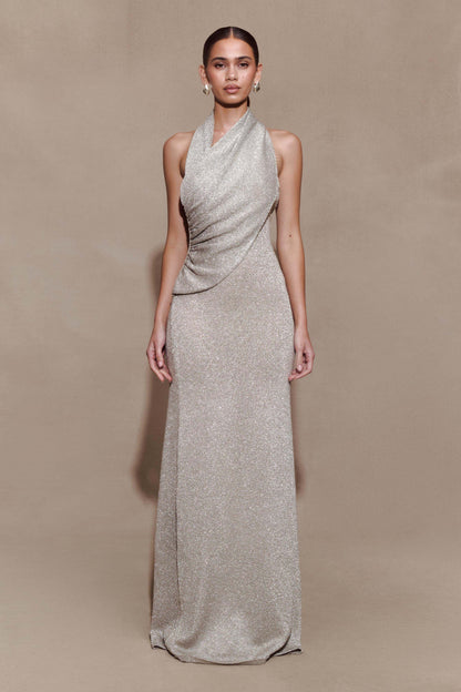 Elma Lurex Knit Halter Maxi Dress - Silver