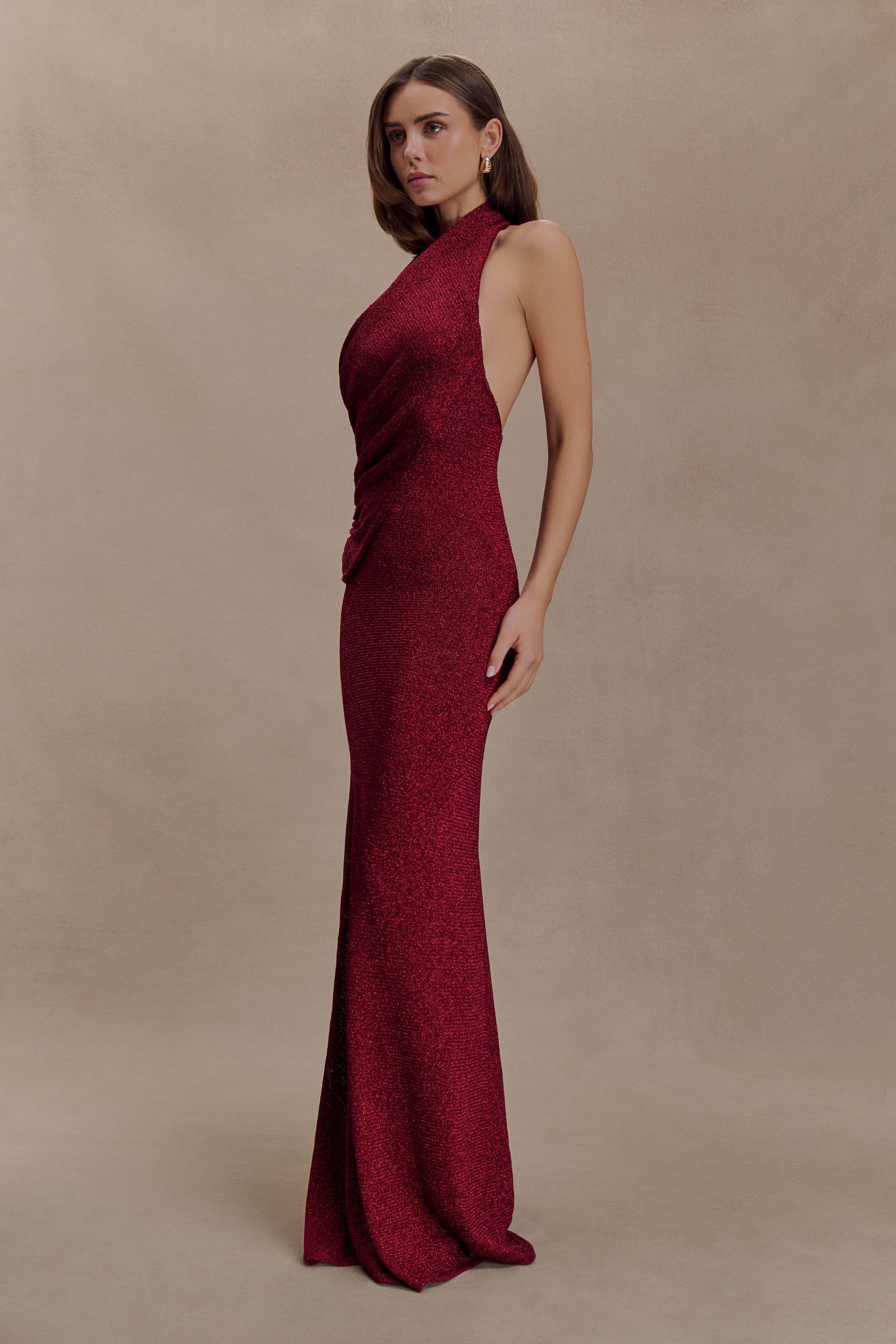 Elma Lurex Knit Halter Maxi Dress - Deep Red