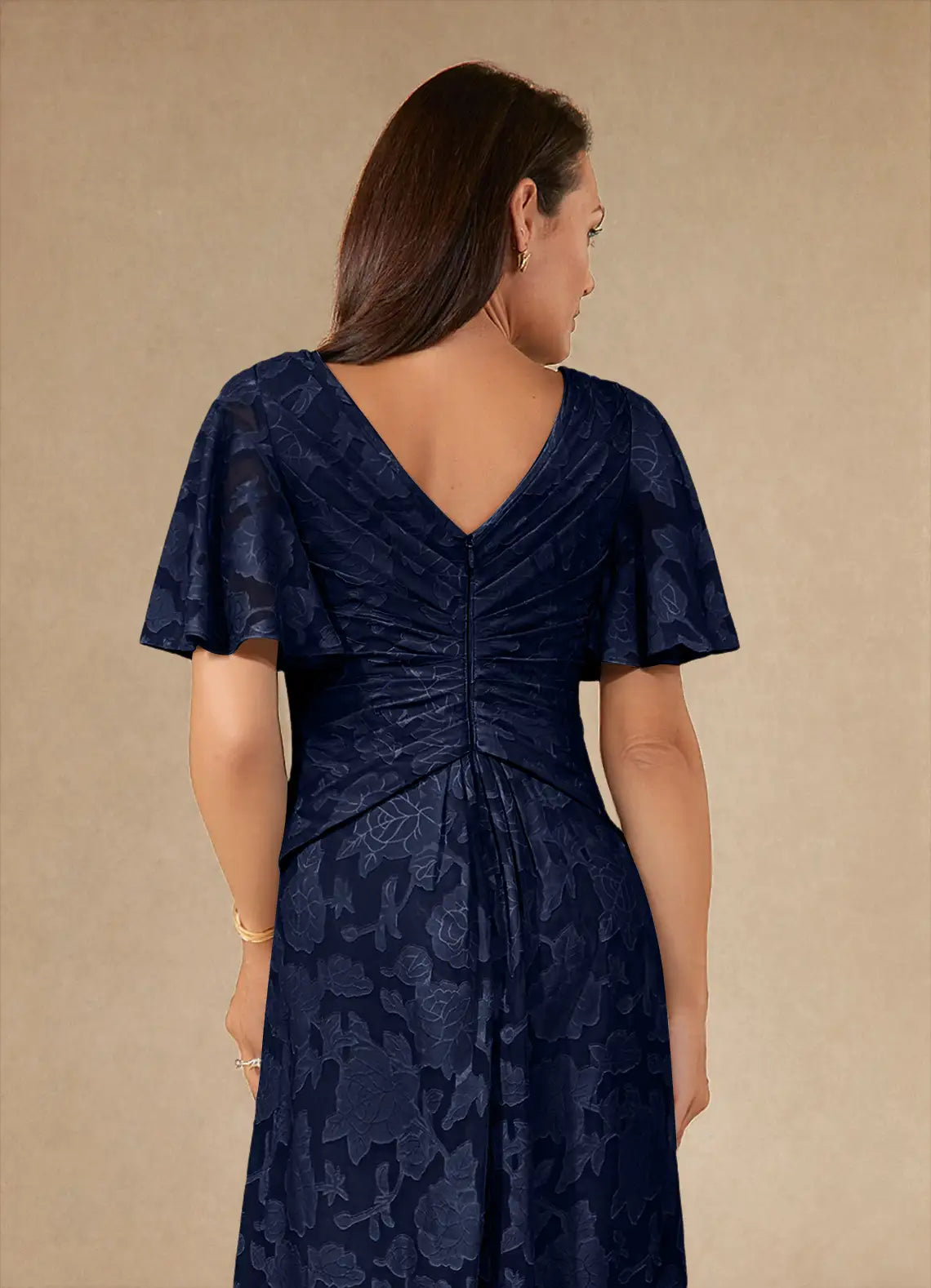 Dark Navy A-Line Pleated Floral Burnout Dress