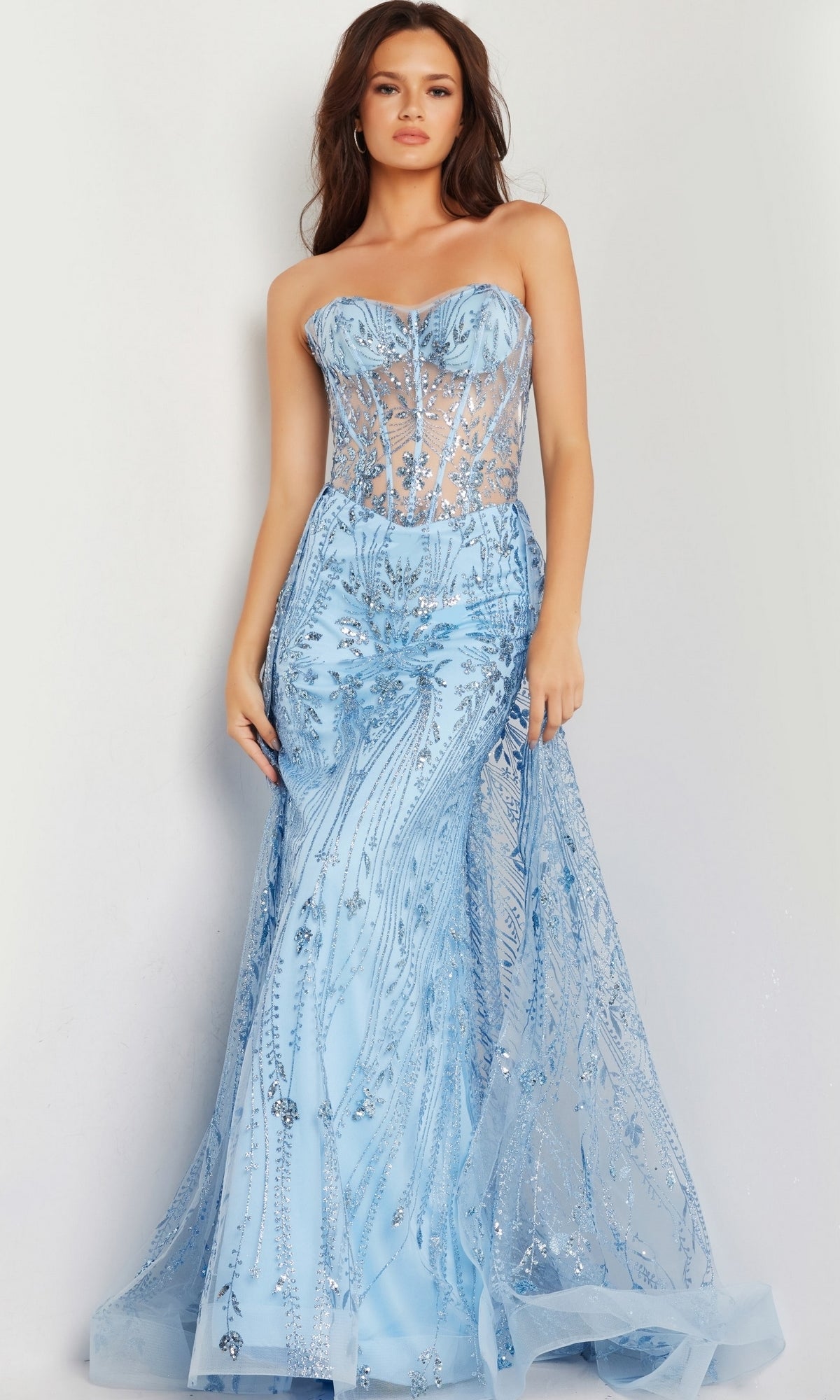 Jovani Strapless Long Glitter-Sequin Prom Dress 26113
