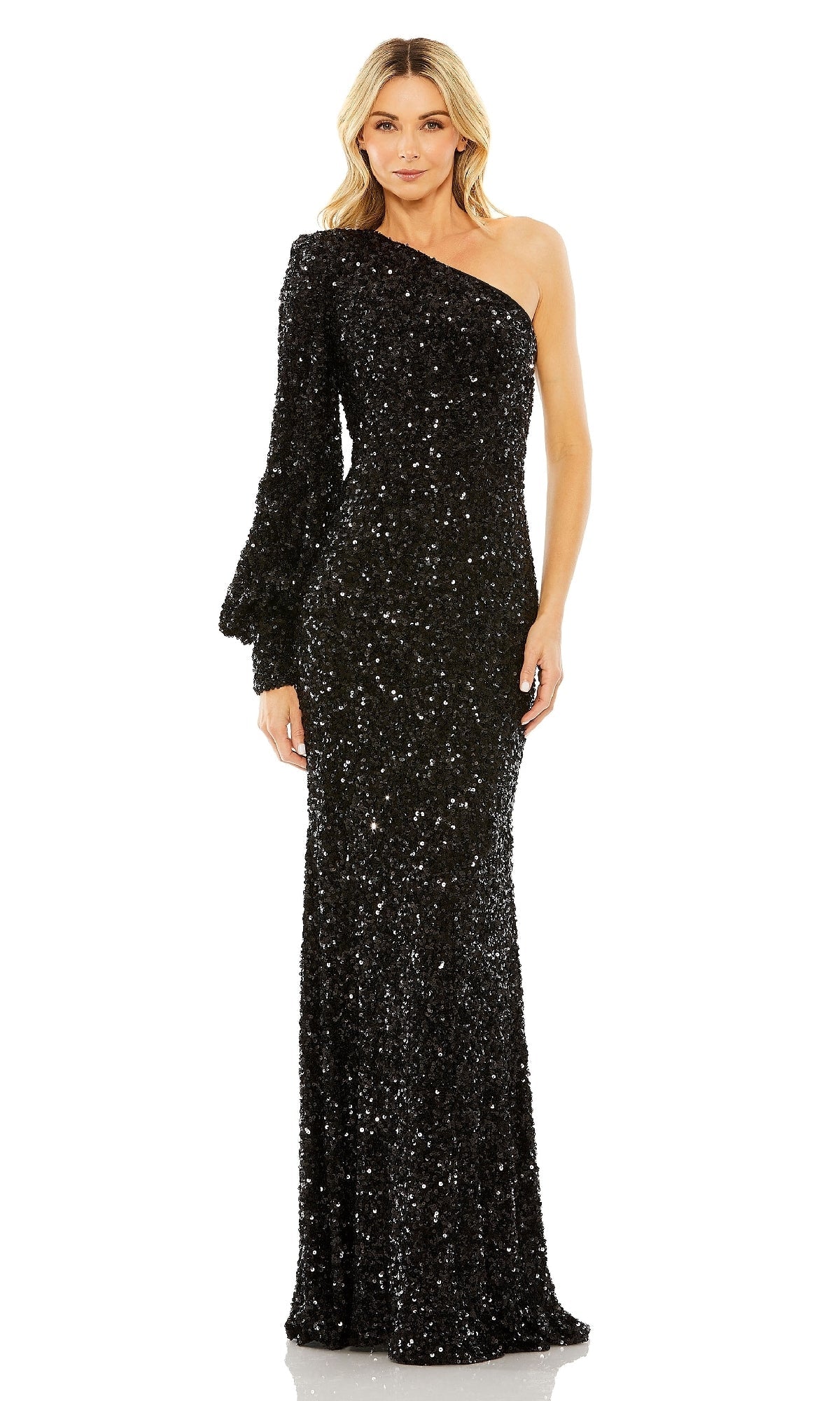One-Sleeve Sequin Formal Gown: Mac Duggal 26717
