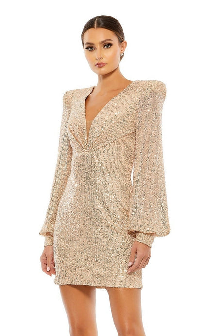 Long Sleeve Sequin Hoco Dress: Mac Duggal 26865