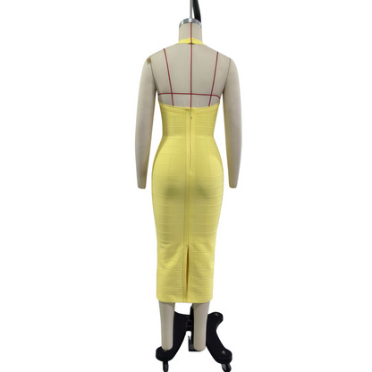 3D Tailored Halter Neck Strapless Bandage Dress, High Stretch Slimming Waist Midi Bodycon Gown