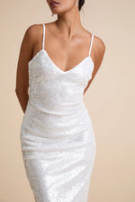 Cahya White Sequin Tie-Back Midi Dress