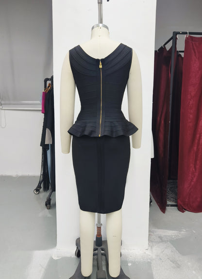 Women's Ruffle Top and Skirt Two-Piece Set, Elegant Formal Evening Dress