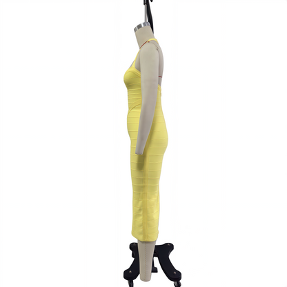 3D Tailored Halter Neck Strapless Bandage Dress, High Stretch Slimming Waist Midi Bodycon Gown
