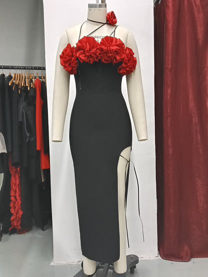 Halter Floral Lace-Up Bandage Maxi Dress