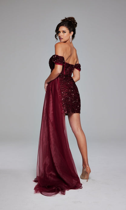Jovani Off-Shoulder Short Sequin Hoco Dress 39632