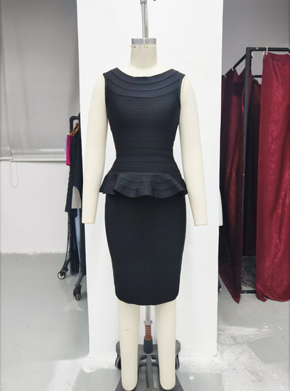 Women's Ruffle Top and Skirt Two-Piece Set, Elegant Formal Evening Dress