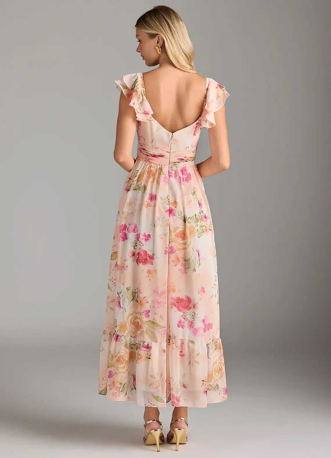 Abstract Bouquet Floral A-Line Sweetheart Neckline Chiffon Dress（副本）