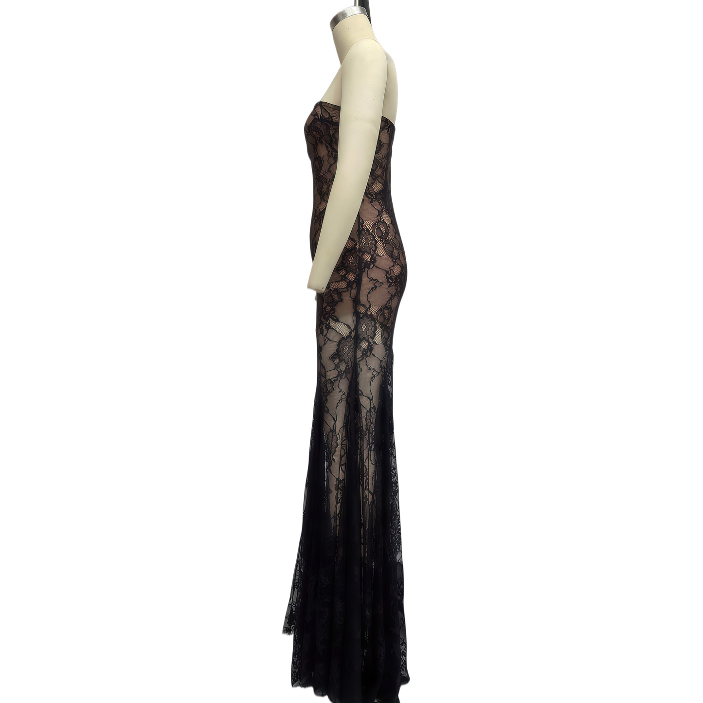 Strapless Lace Asymmetrical Hem Bandage Dress