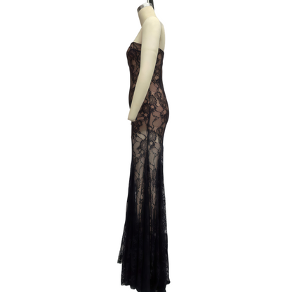Strapless Lace Asymmetrical Hem Bandage Dress
