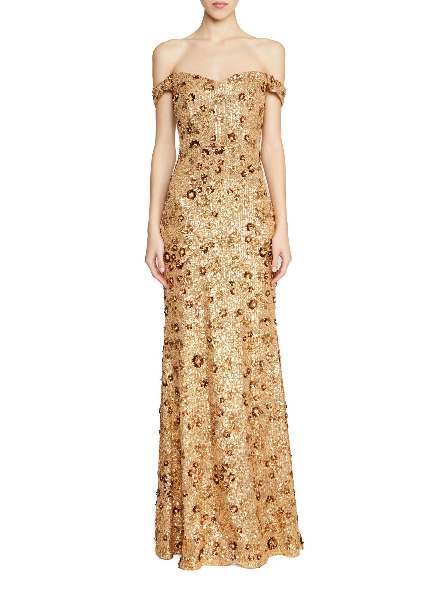 Serafina Sequin Off-The-Shoulder Gown