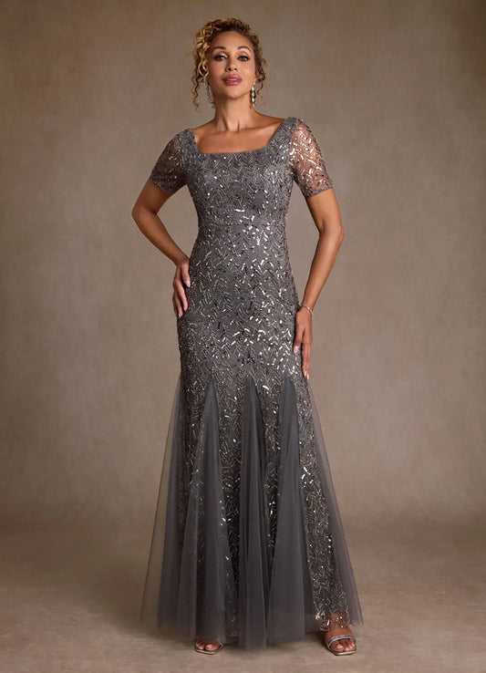 Steel Grey Trumpet Sequins Dress