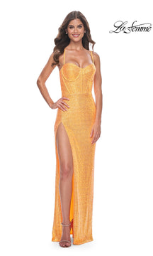 La Femme Bustier Long Sequin Prom Dress 31965