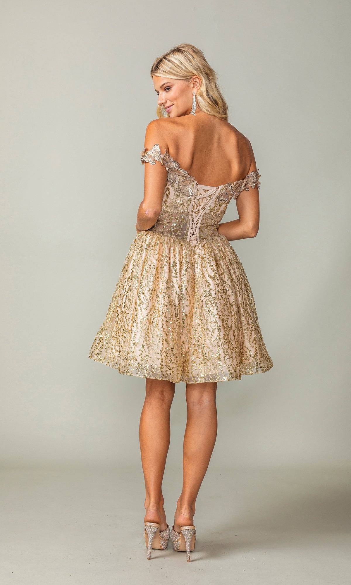 Glitter Short Gold Butterfly Homecoming Dress 3370