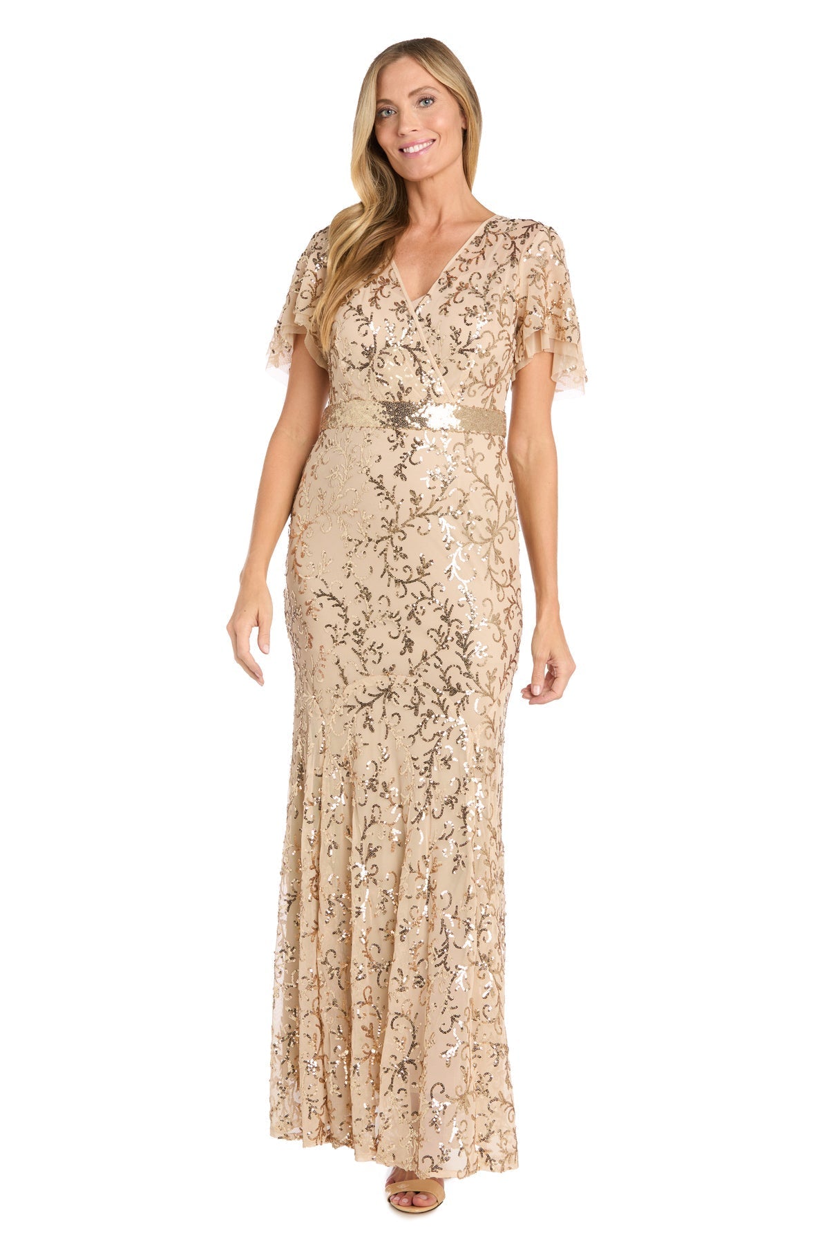 Long Gold Sequin Formal Dress: R&M Richards 3425