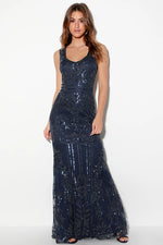 Dramatic Entrance Navy Blue Sequin Maxi Dress