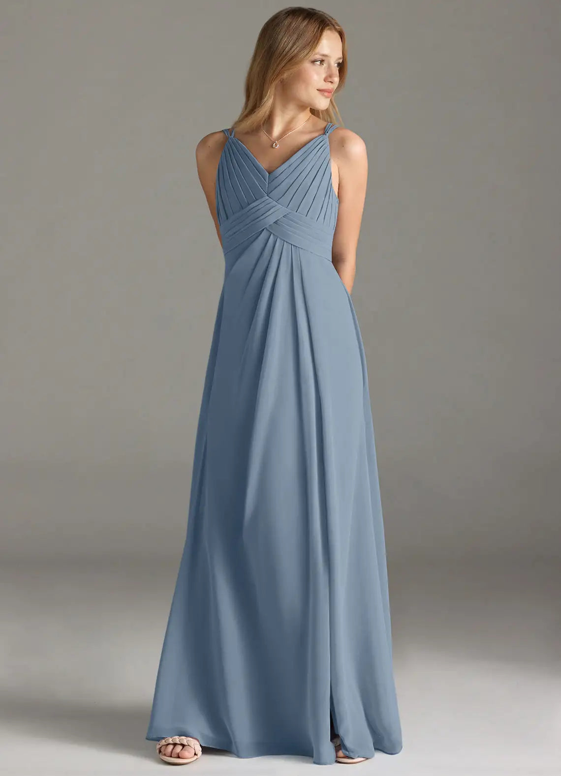 Dusty Blue A-Line Lace Chiffon Dress