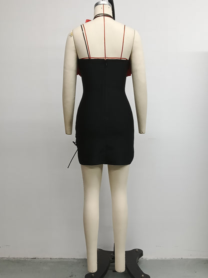 Women's Halter Floral Lace-Up Bandage Mini Dress, Sexy Bodycon Party Dress