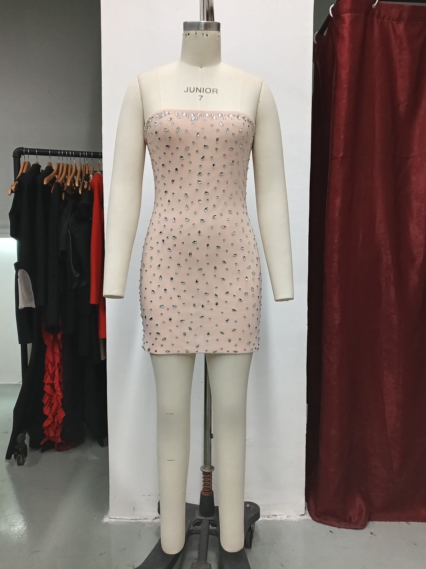 Women's Mesh Rhinestone Strapless Dress, Elegant Sparkly Bodycon Party Dress