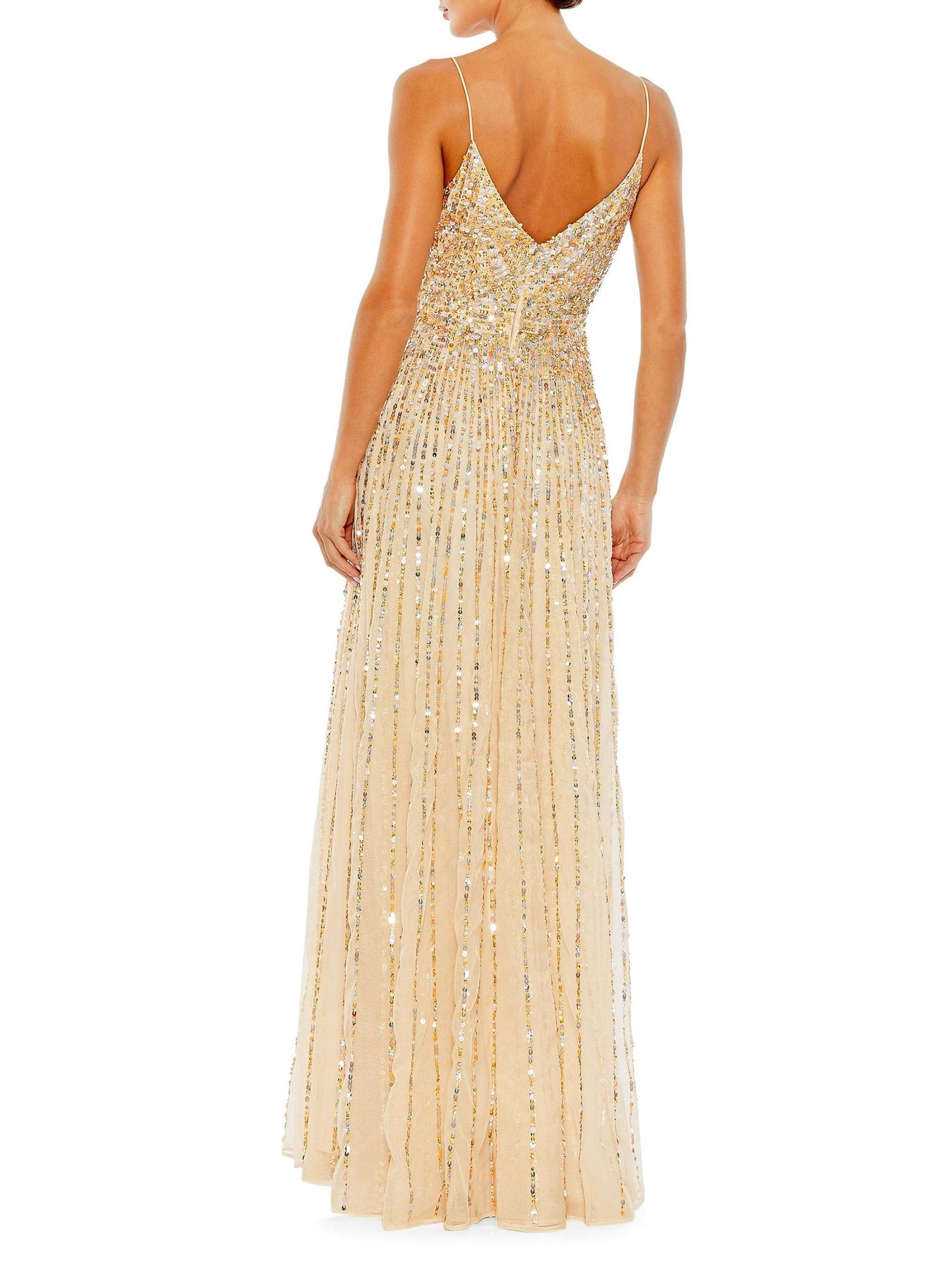 Sequin Tulle V-Neck Gown