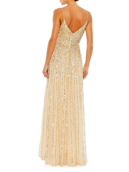 Sequin Tulle V-Neck Gown