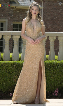 V-Neck Sequin Halter Prom Gown: Colors Dress 3863