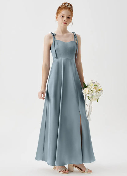 Dusty Blue A-Line Sweetheart Neckline Metallic Satin Dress