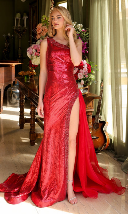One-Shoulder Sequin Prom Gown: Ava Presley 39572