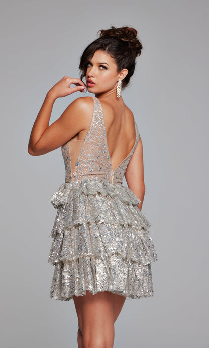Ruffled Short Glitter Hoco Dress: Jovani 39700