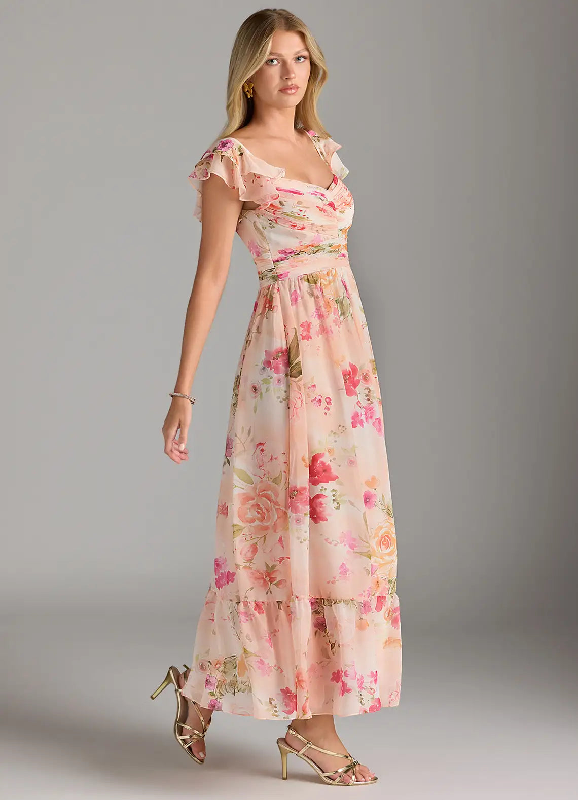 Abstract Bouquet Floral A-Line Sweetheart Neckline Chiffon Dress（副本）