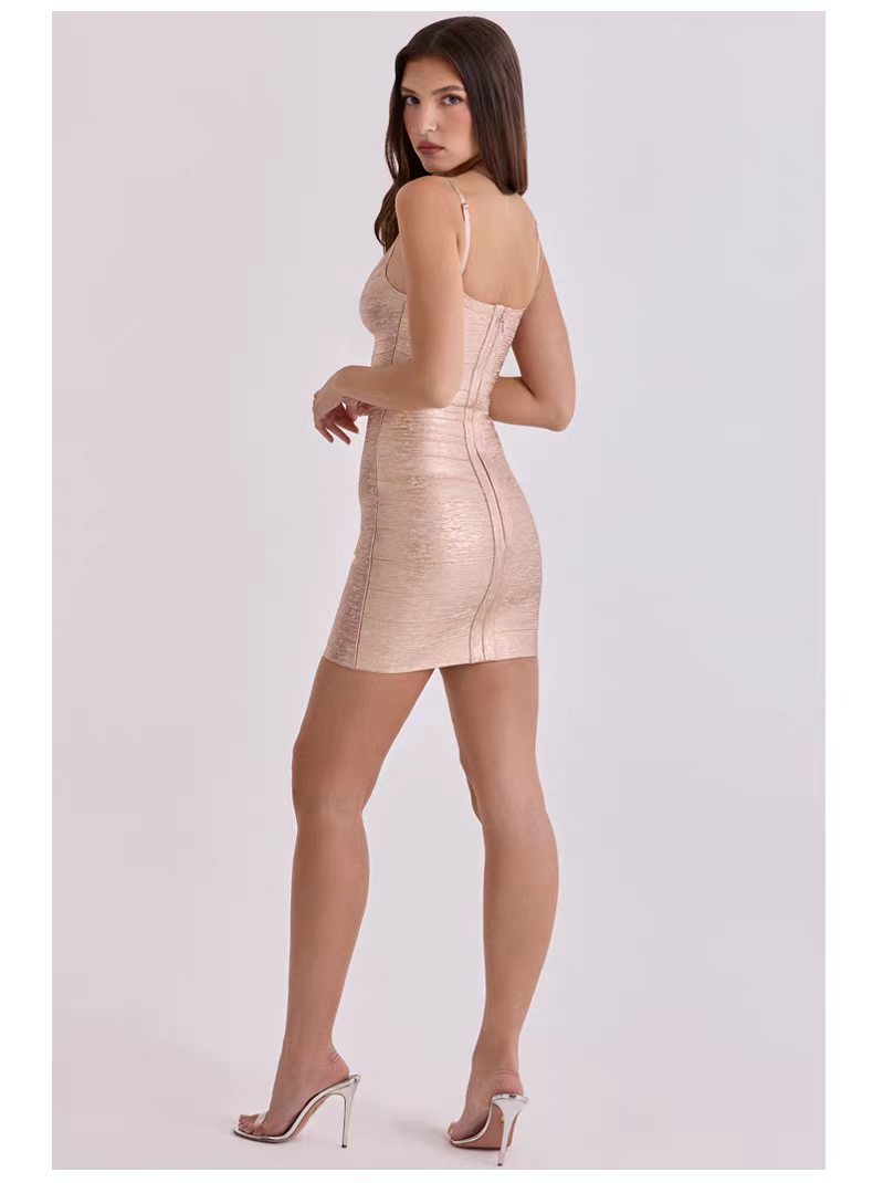 Women's Adjustable Strap Bandeau Glue Tape Mini Dress, Strapless Tube Top Bodycon Dress