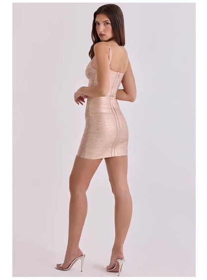 Women's Adjustable Strap Bandeau Glue Tape Mini Dress, Strapless Tube Top Bodycon Dress