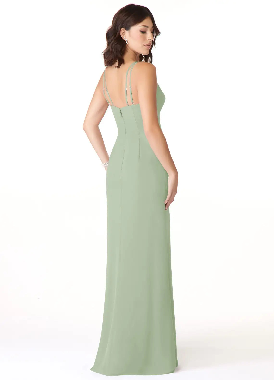 Dusty Blue Mermaid V-Neck Pleated Chiffon Dress