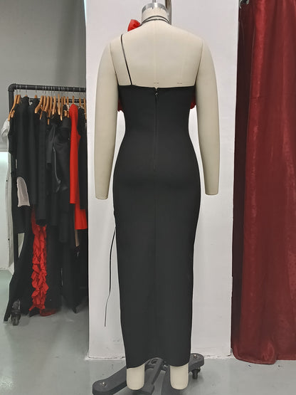 Halter Floral Lace-Up Bandage Maxi Dress