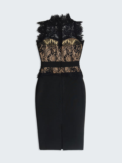 Women's Sexy Lace Turtleneck Dress, Elegant Slim Fit Bodycon Evening Party Dress