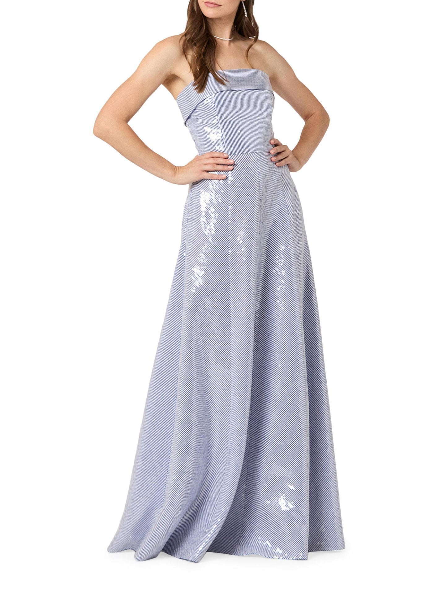 Bennett Striped Sequin Strapless Gown