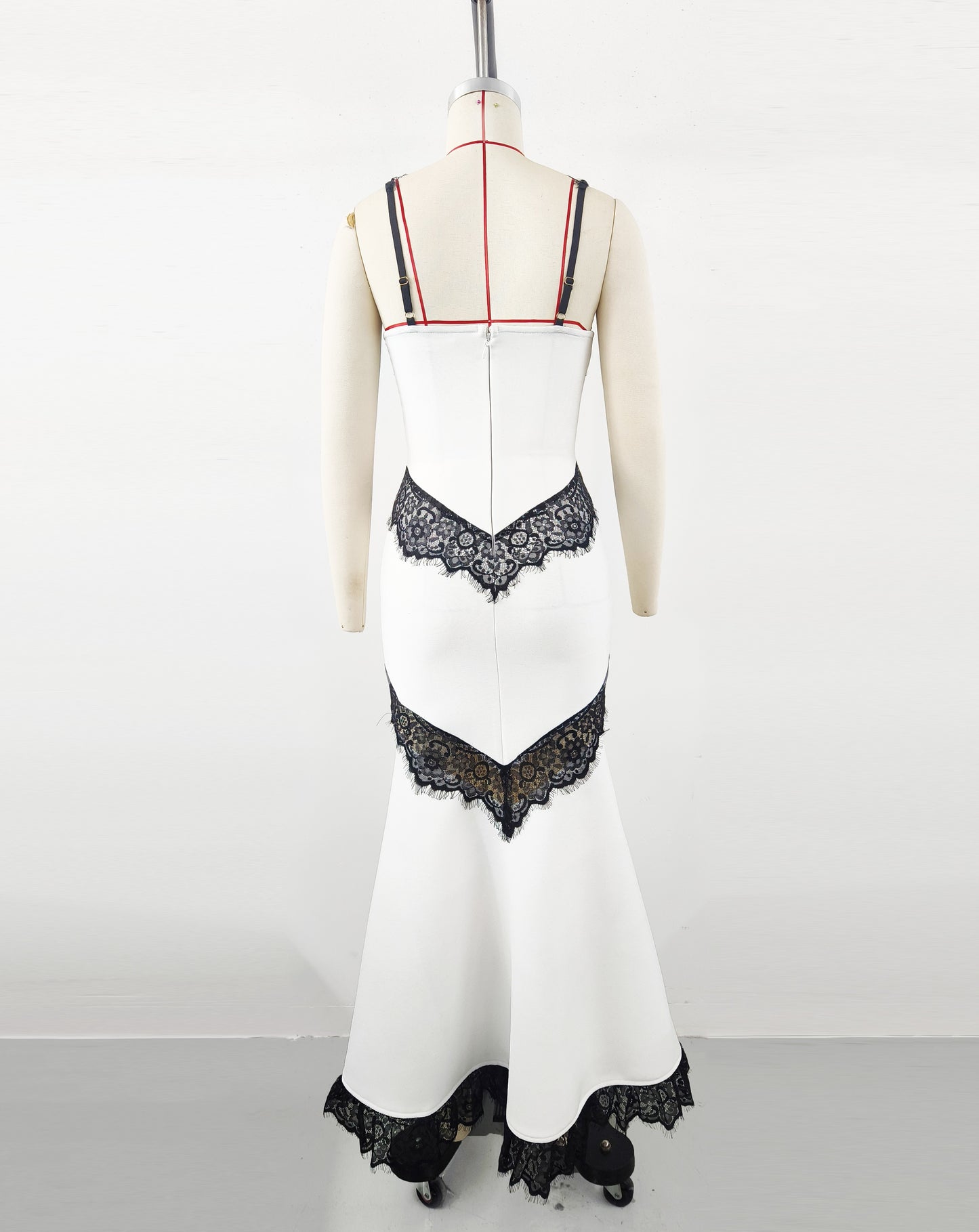 Women's Lace Panel Lace-Up Evening Gown, Elegant Sexy Bodycon Prom Party Dress