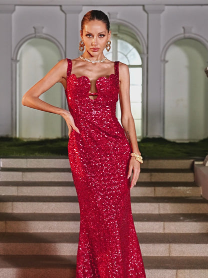 Zaelira Spaghetti Heart Sequin Midi Dress