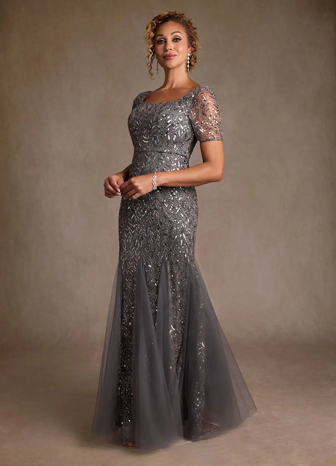 Steel Grey Trumpet Sequins Dress
