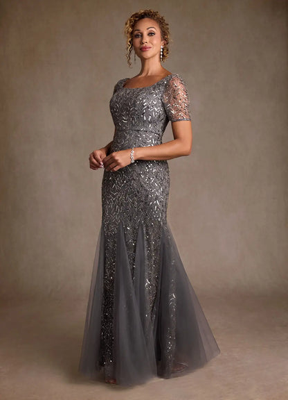 Steel Grey Trumpet Sequins Dress
