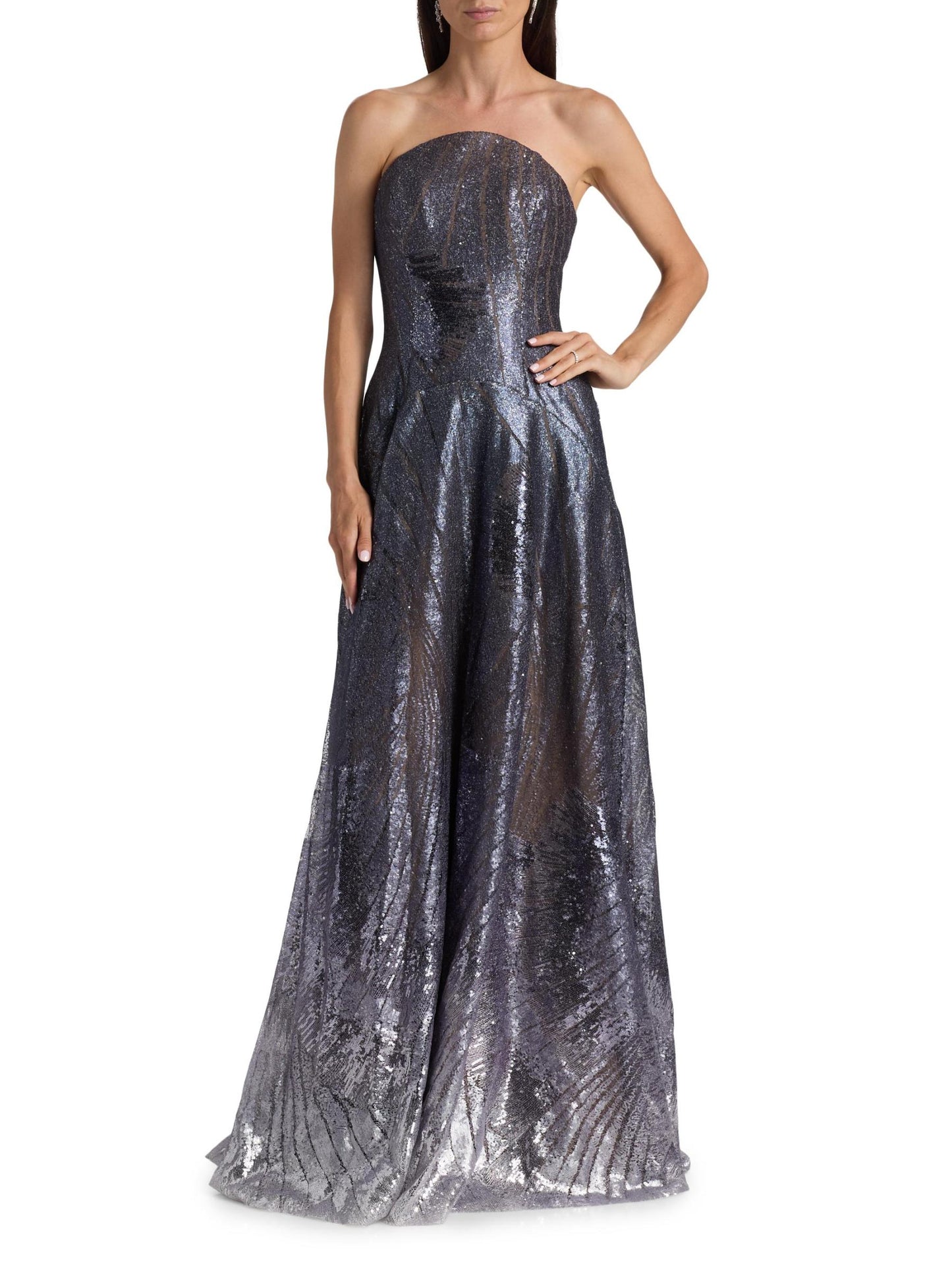 Sequin-Embroidered A-Line Strapless Gown
