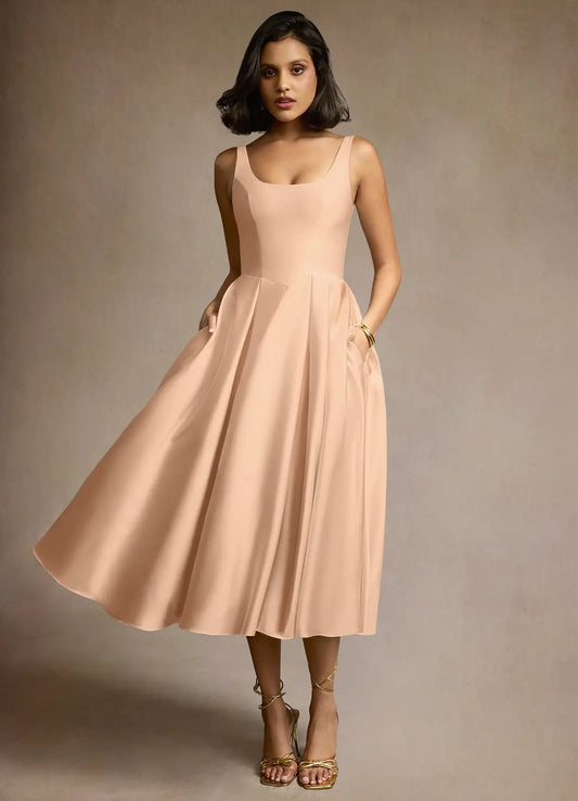 Olivia Blush Pink Pleated Midi Dress
