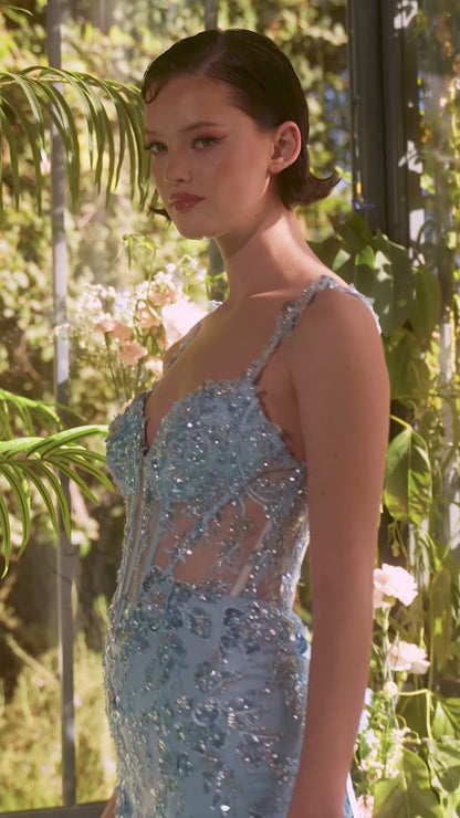 Long Blue Sequin Prom Dress: Andrea & Leo A1429