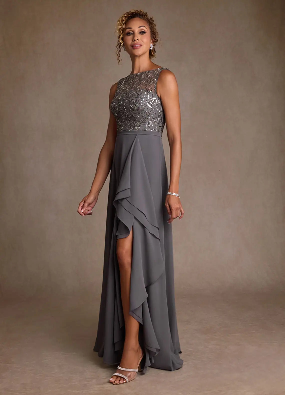 Steel Grey A-Line Sequins Dress