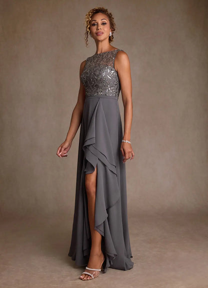 Steel Grey A-Line Sequins Dress
