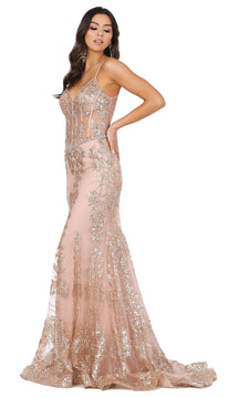 Long Sequined and Beaded Mermaid-Style Prom Dress